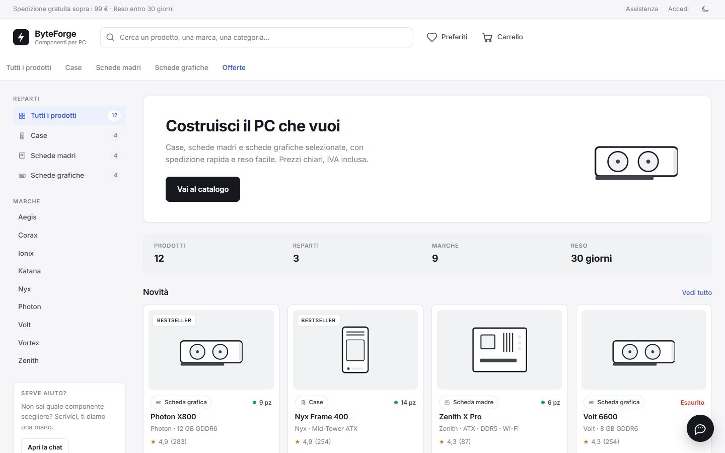 ByteForge, negozio online